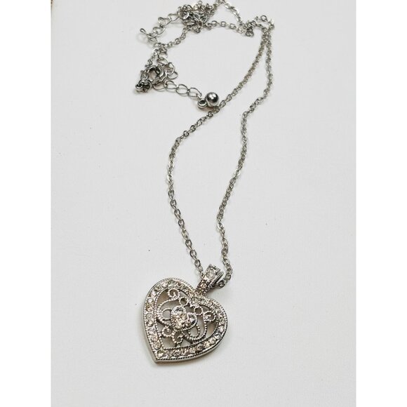 Heart-Shaped Pendant Necklace With Rhinestone Detailing & Adjustable Chain - Picture 2 of 8